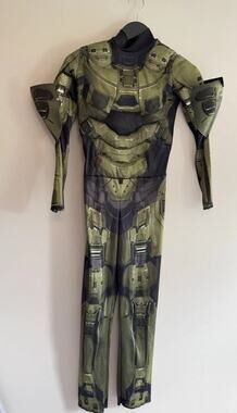 Halo Master Chief Bodysuit Boys 7-8 Green Padded One Piece Costume Halloween